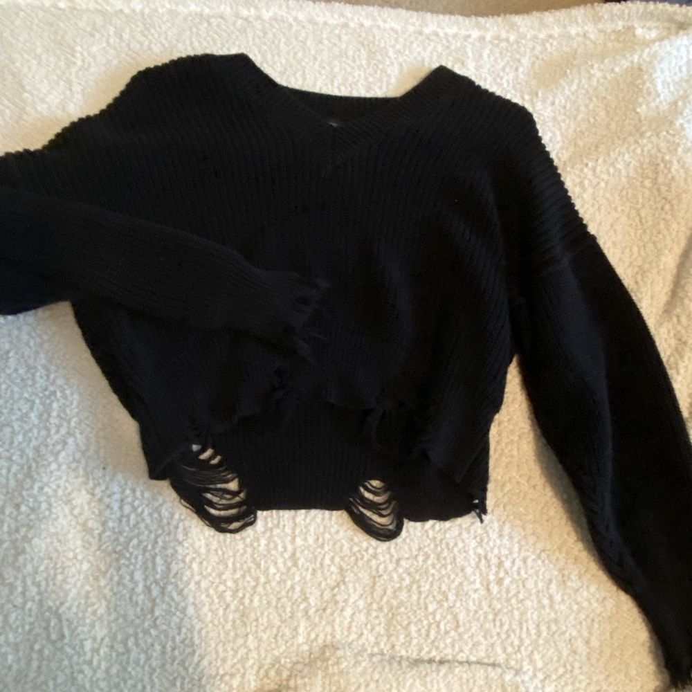 Black ribbed distressed sweater